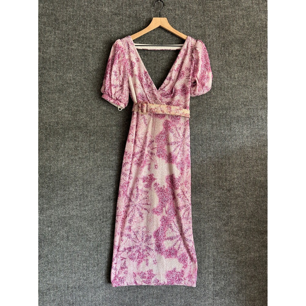 Badgley Mischka Floral Sequin Elegant Luxury Wedding Guest Cocktail Midi Dress 6
